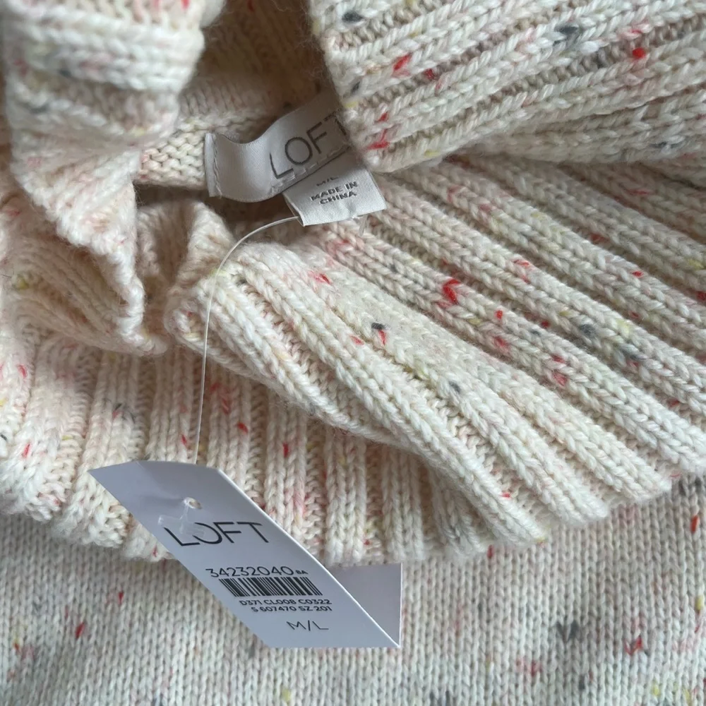 Ann Taylor Loft Flecked Pull over Cream Base Turtleneck Poncho Size M/L NWT - Picture 11 of 12